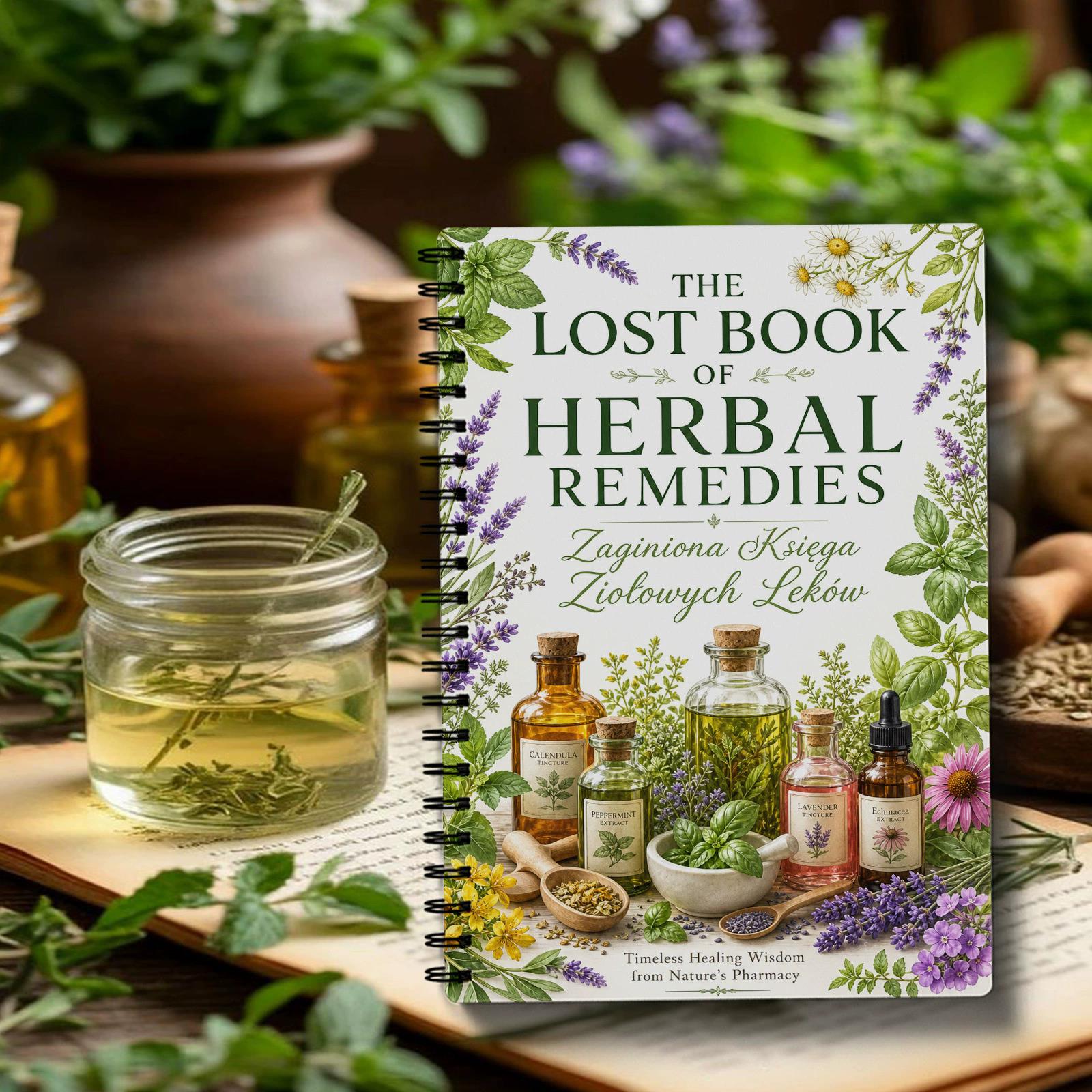 Natural Herbal Wellness - دفتر ملاحظات حلزوني للمستحضرات العشبية، غلاف